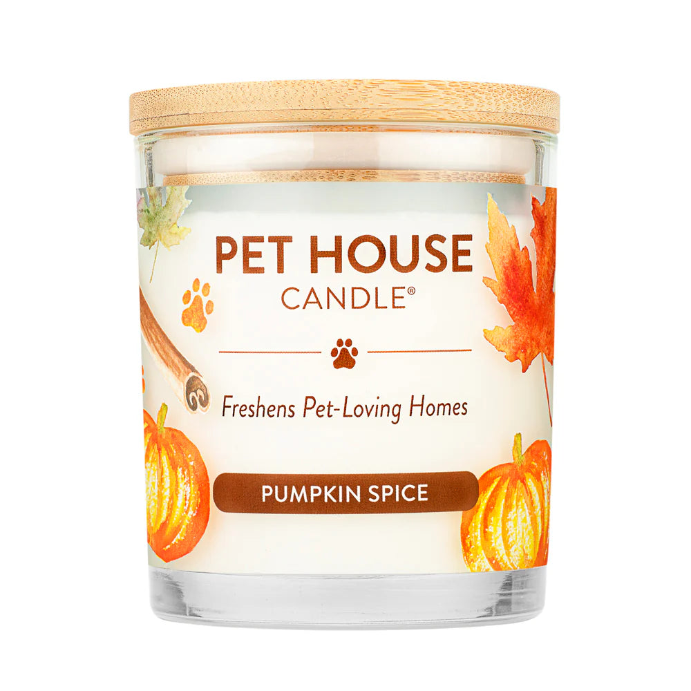 Pet House candles are hand-poured, and made from 100% natural, dye-free soy wax. Comes in an 8.5 oz. glass jar. Fragrance profile is a warm and spicy blend of pumpkin, cinnamon sugar, maple butter, and vanilla bean.