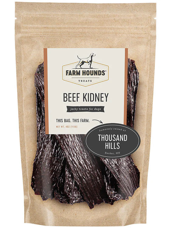 Farm Hounds dehydrated beef kidney treats are made in the USA and sourced from 100% grass-fed cattle. Treats are free of salt, sugars, fillers, chemicals, and preservatives.