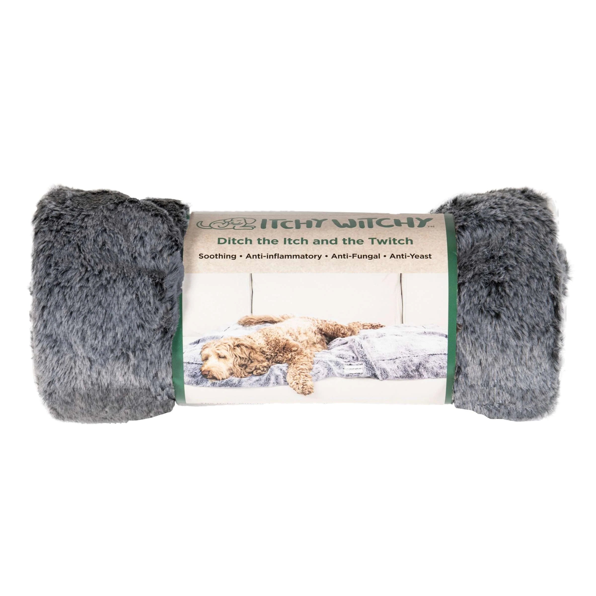 Your dog is about to experience ultimate comfort with a breakthrough blend of old school natural apothecary and a high-tech delivery device in a soft and cozy blanket. The Itchy Witchy blanket features a soft, plush, and silky faux fur texture that is gentle and inviting to dogs. Blanket is a natural, non-toxic, and drug-free way to soothe your dog's itchy skin.