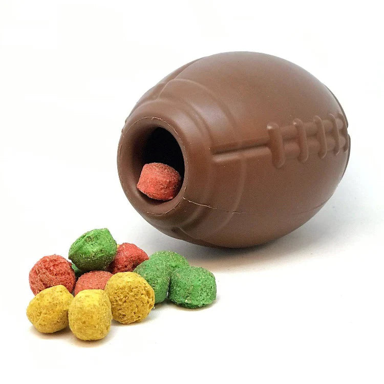 The "Mutts Kick Butt" football chew toy and treat dispenser will go long, score a touchdown, and have your dog dancing in the end zone.&nbsp;Toy is designed for fetching, chewing, and enrichment. Withstands the abuse of most power chewers.