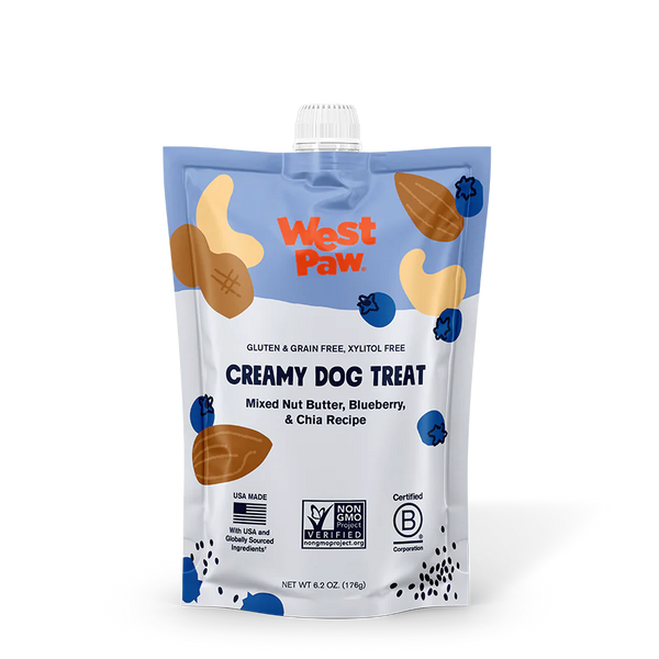 Peanut Butter & Blueberry Dog Treats in a pouch